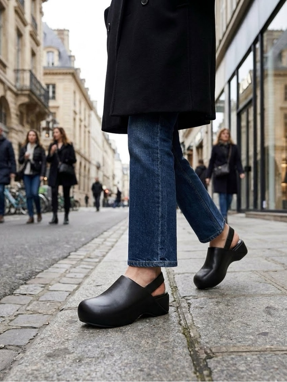 Zara Black Leather Slingback Clogs